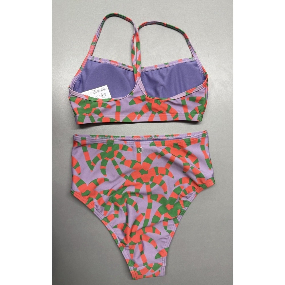 Adidas x FARM Rio Tropical Palm Tree Bikini Set Purple Green Orange XS NWT - Picture 3 of 12